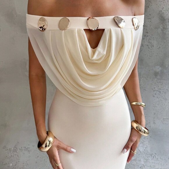 Apricot Elegant Women's Formal Maxi Dress Off Shoulder - Picture 2 of 7